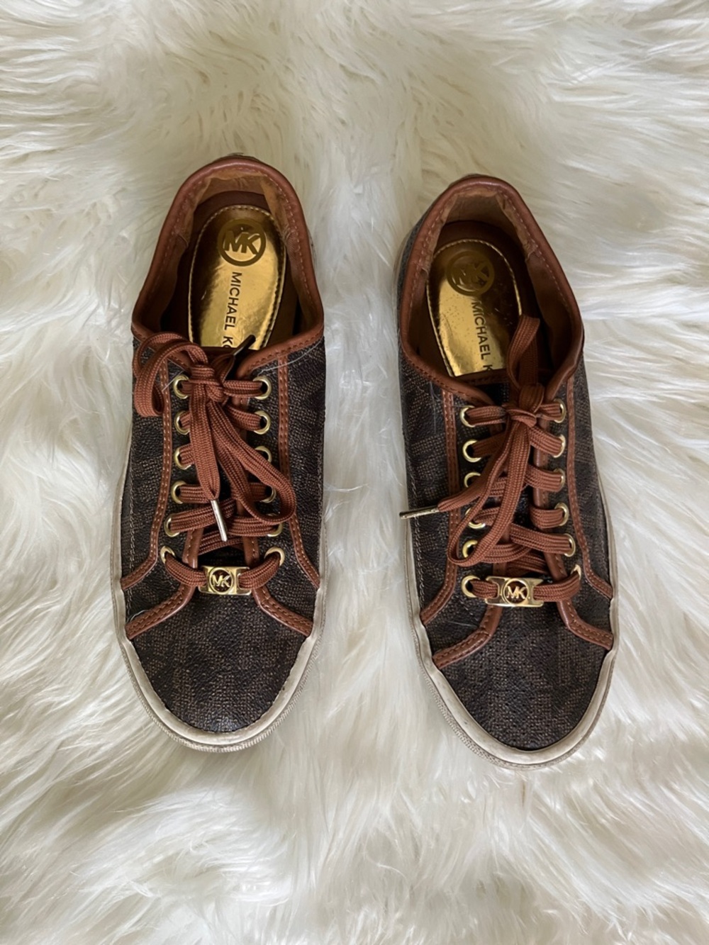 Michael Kors Brown and Gold MK Logo Sneakers Size 8M